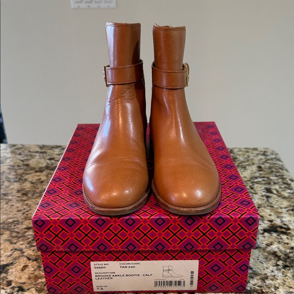 Tan Leather Ankle Boots Tory Burch